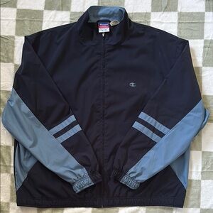 Vintage Champion Full Zip Windbreaker Jacket Men’s XL Navy Blue Striped